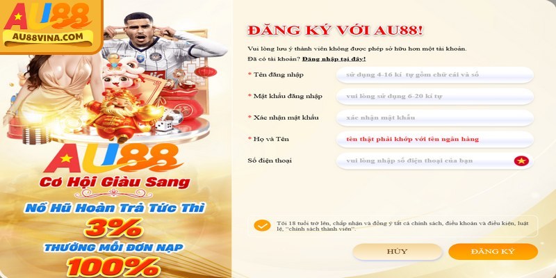 Đăng ký Au88 dễ dàng thông qua một vài bước cơ bản hướng dẫn