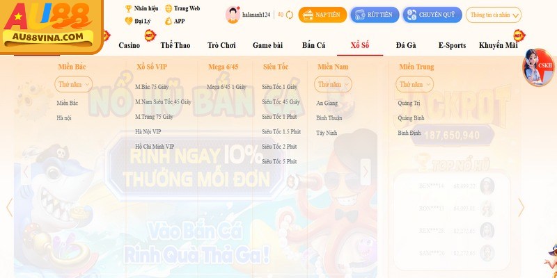 Xổ số Au88 là sảnh chơi trực tuyến uy tín được đề thủ tin tưởng